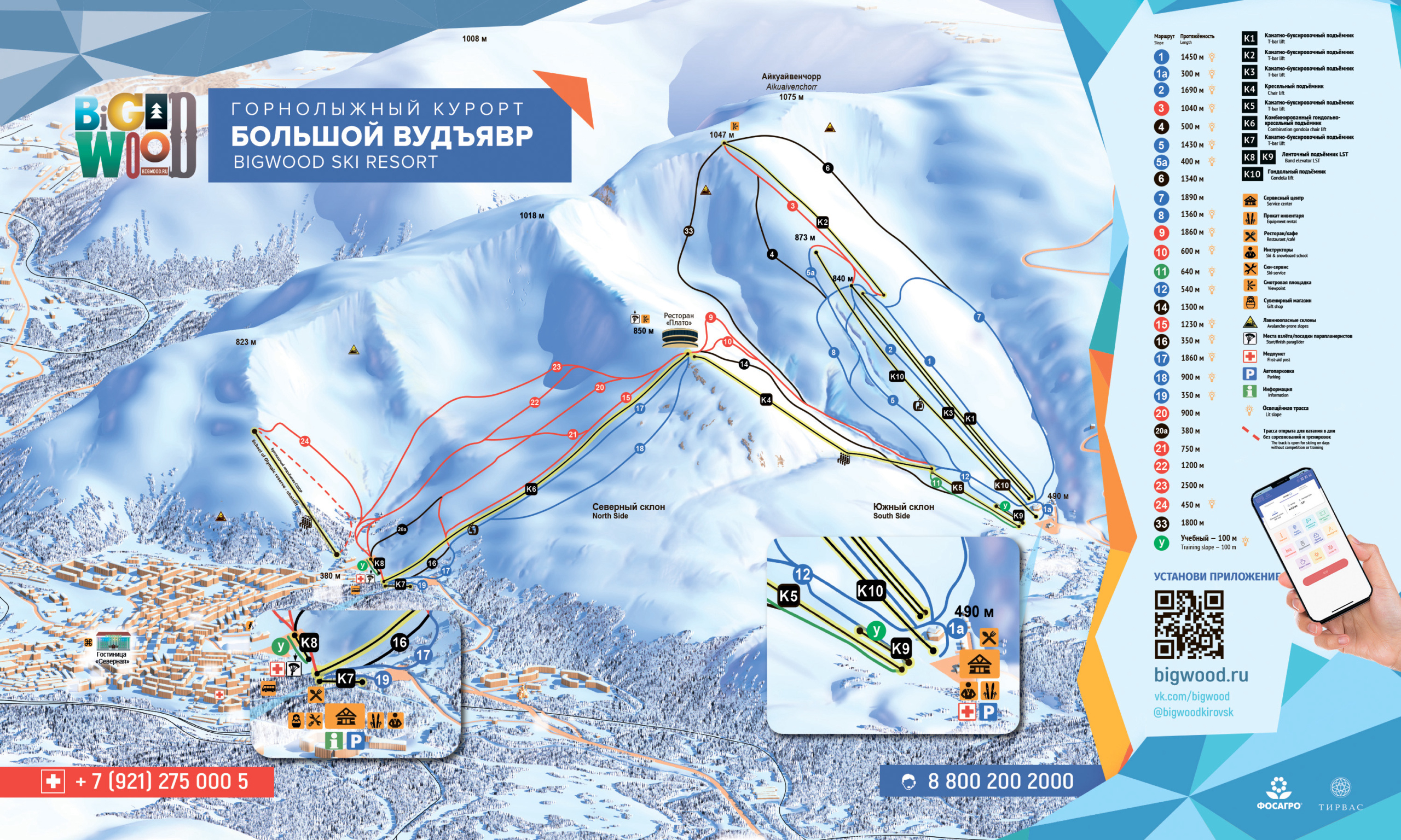 Схема трасс горнолыжного курорта Большой Вудъявр. Источник: bigwood.ru