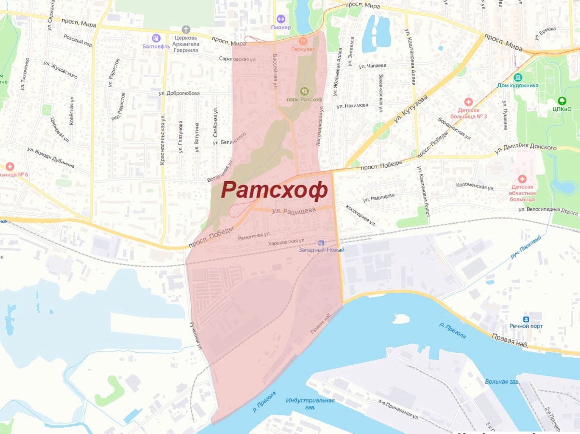 Район Ратсхоф на карте Калининграда. Автор фото: Любовь Федорова