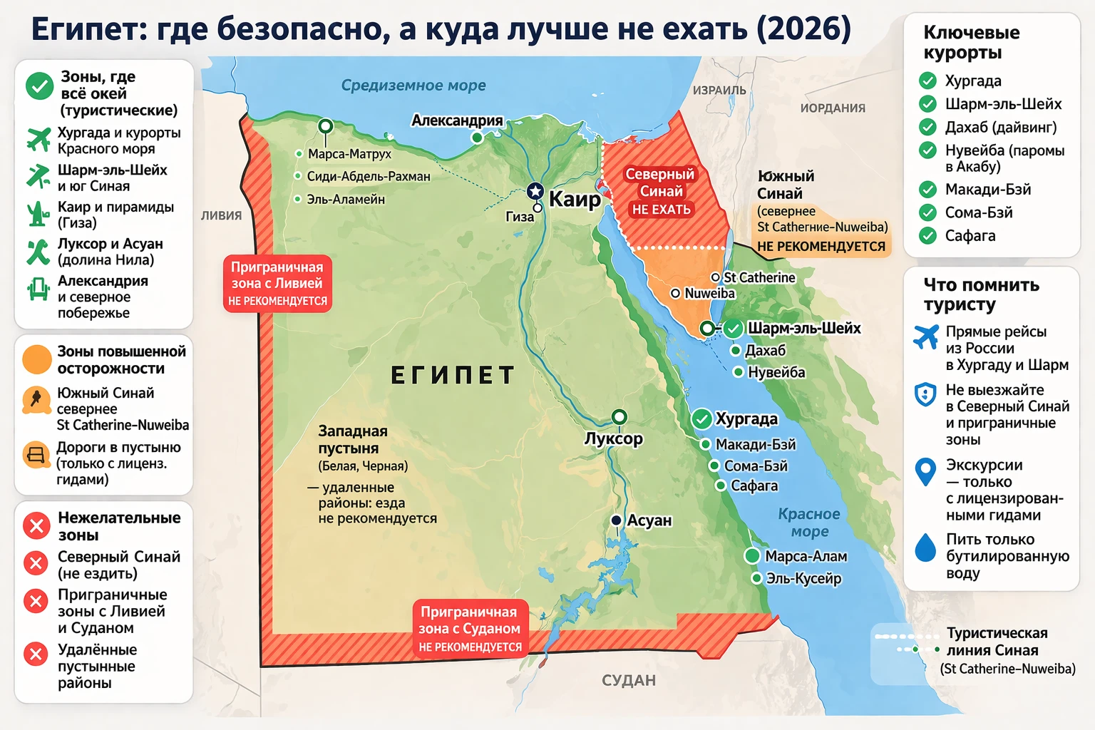 Карта с указанием зон, доступных для посещения, и зон, которых следует избегать