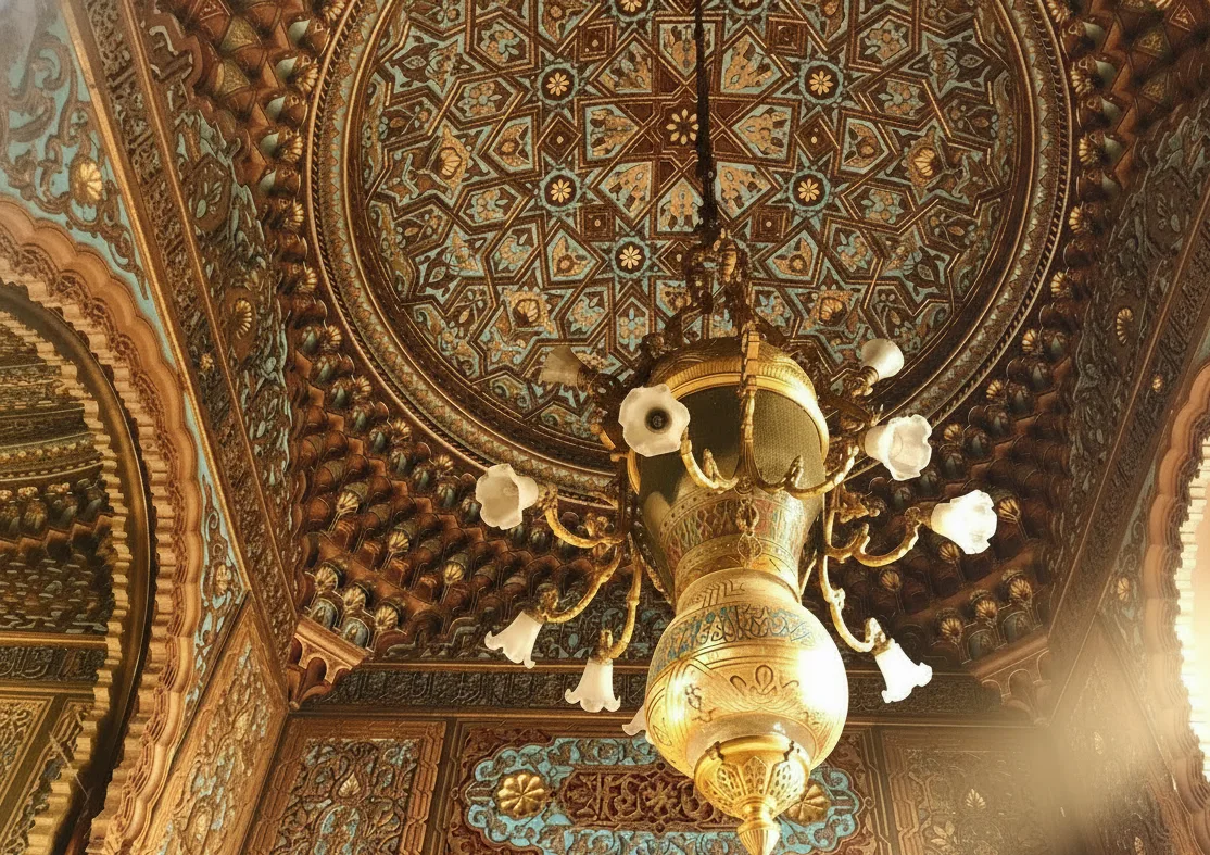 Уникальная люстра под сводами комнаты