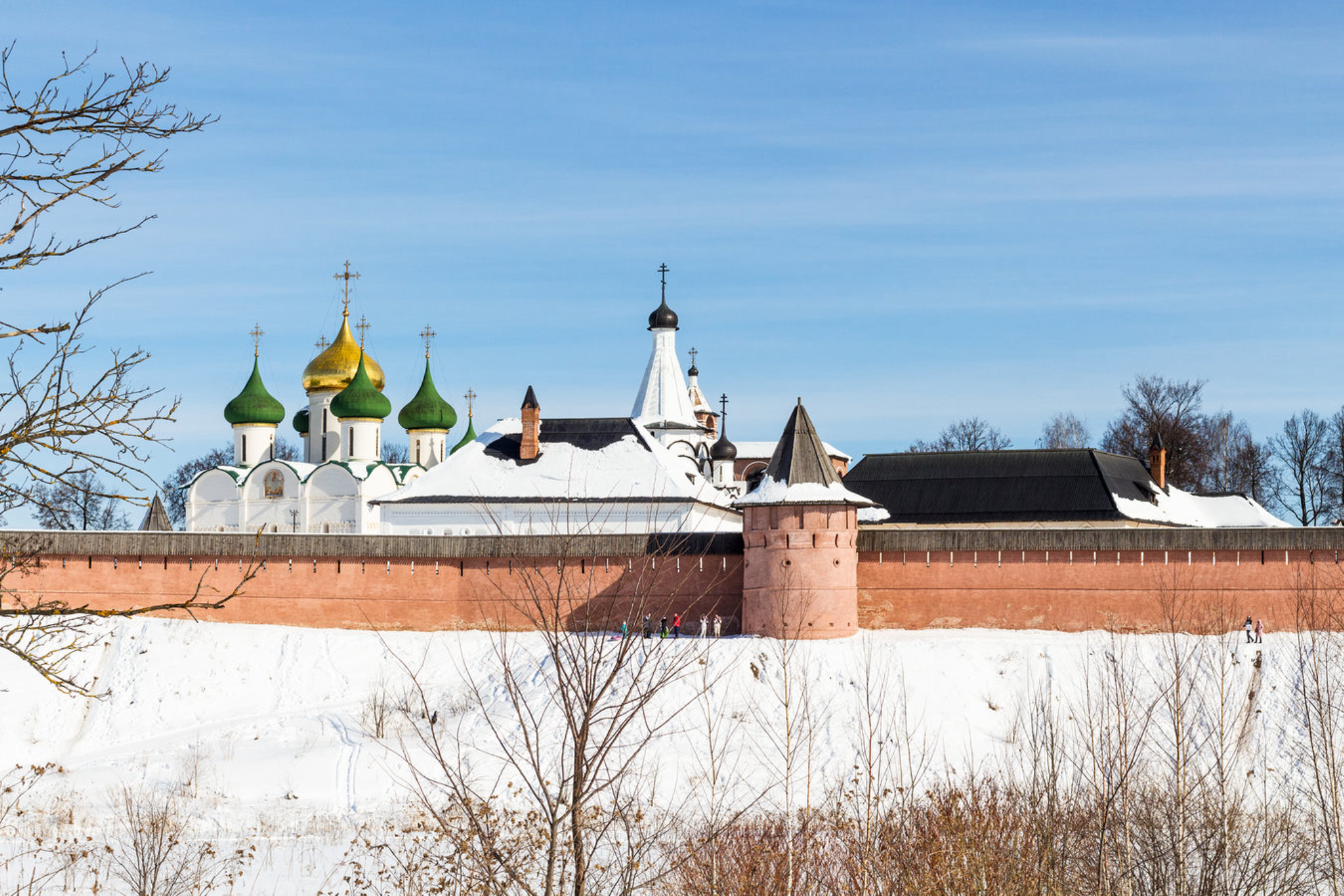 Вид на Спасо-Евфимиев монастырь и Спасо-Преображенский собор в городе Суздале зимой во Владимирской области, Россия. shutterstock.com