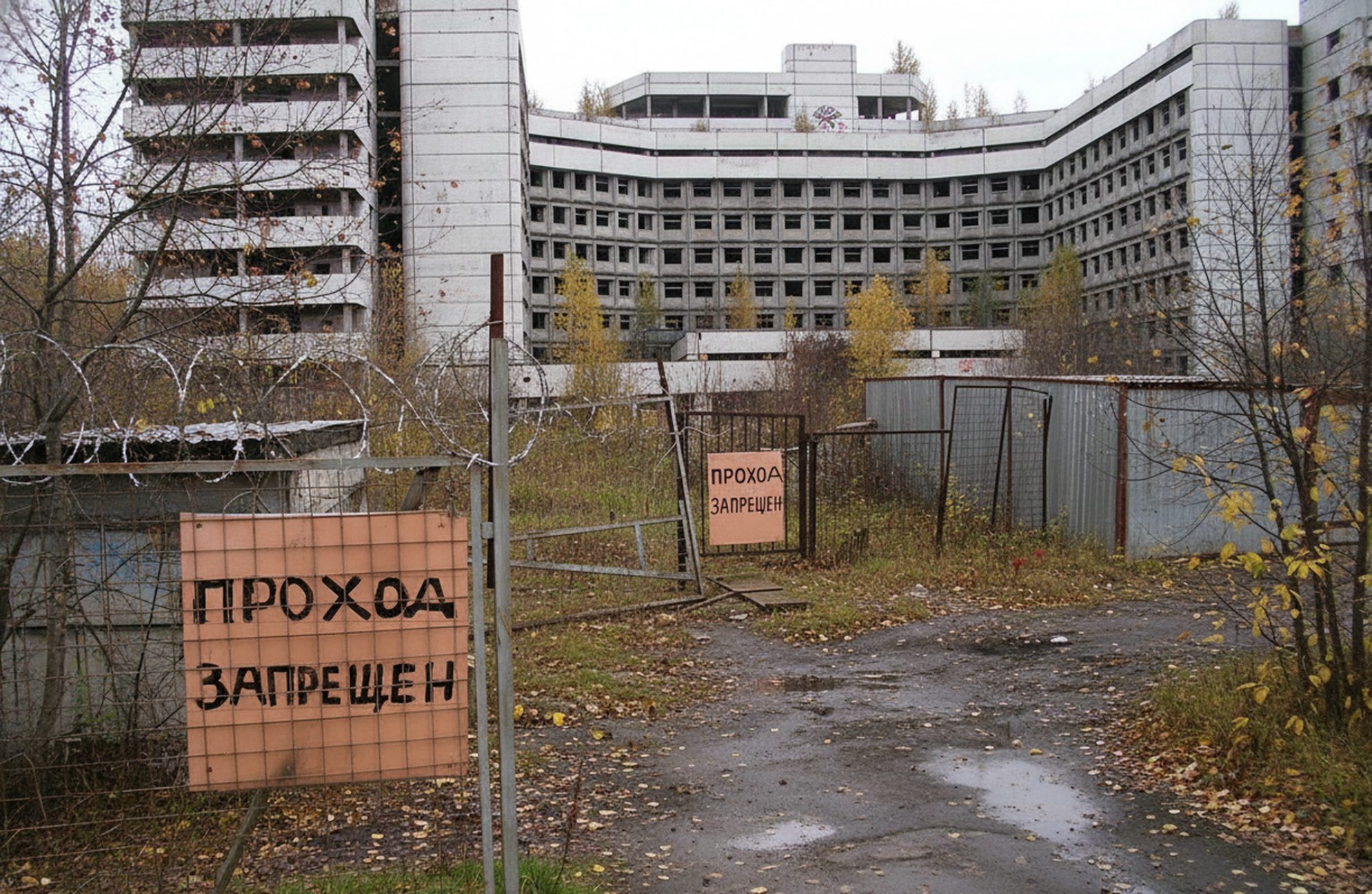 Заброшенная Ховринская больница, на территорию которой проход закрыт.
