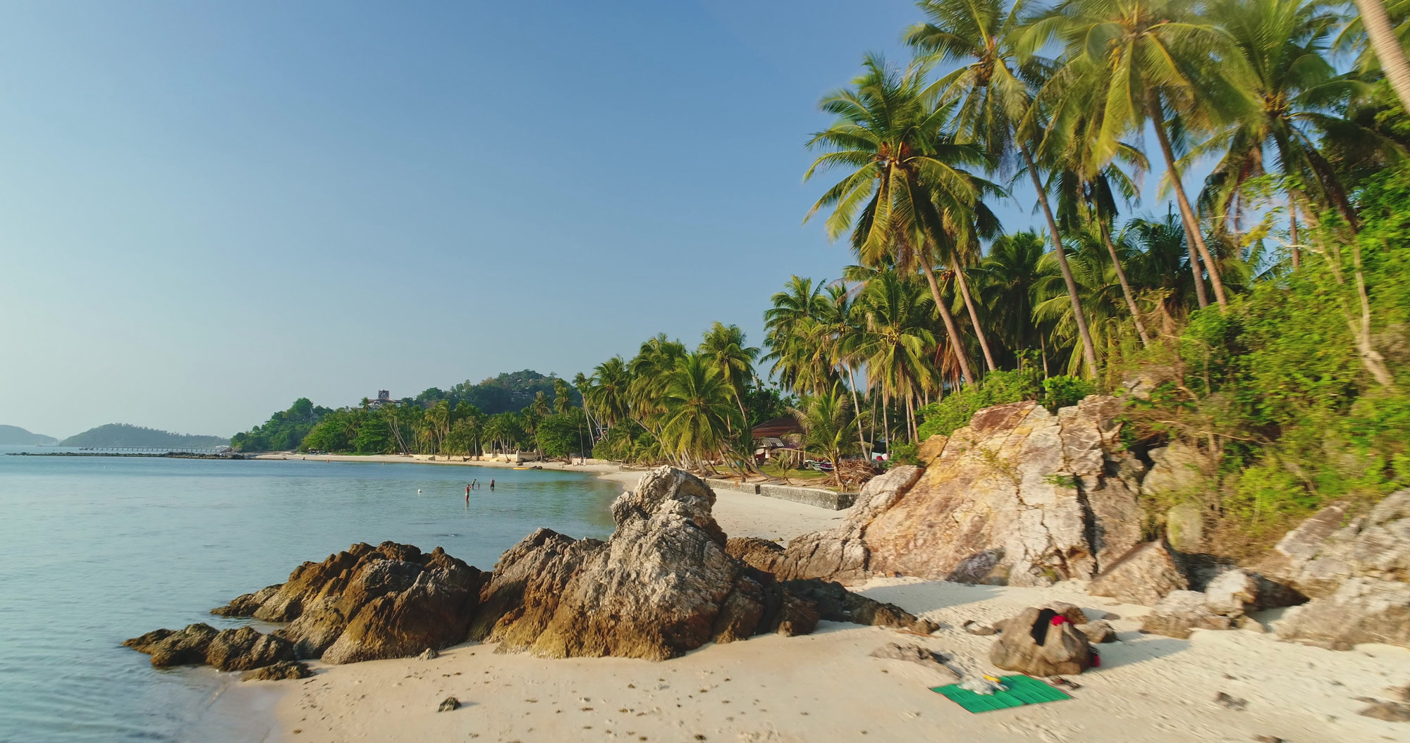 Вид на пляж Самуи с пышными пальмами и скалистыми берегами. Источник: Shutterstock