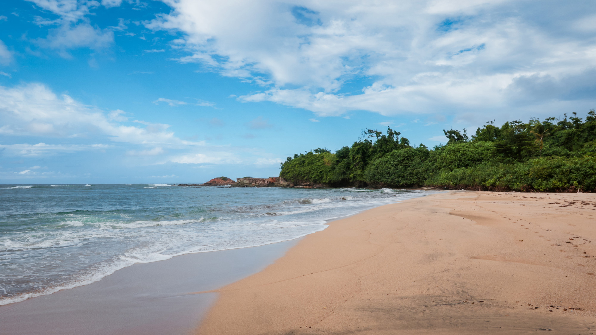 Красивый песчаный пляж на острове Доминика под чистым голубым небом. Источник: Shutterstock