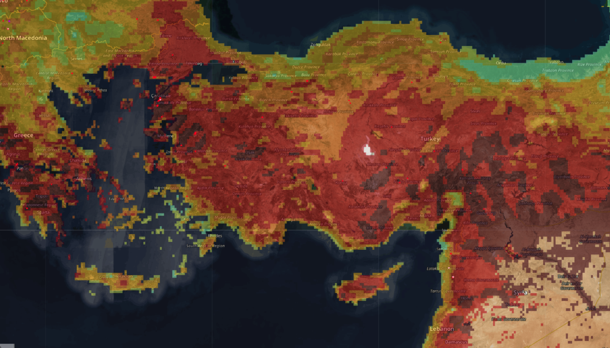 На карте в режиме реального времени можно посмотреть уровень опасности лесных пожаров в разных географических точках, текущие очаги и прочее. Источник: forest-fire.emergency.copernicus.eu